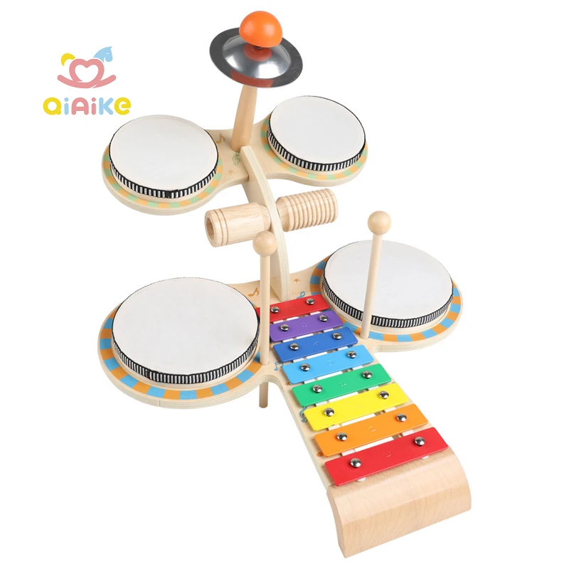 Toddler Wooden Drum Set Kid Musical Instruments Toy Percussion Drum Kit Xylophone Cymbal Baby Montessori Learning Birthday Gifts