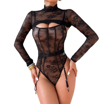 Hot Sale Adjustable Jumpsuit Pullover Waistcoat Suit New Sexy See-Through Lace Sling Bra Popular in Europe America for Women