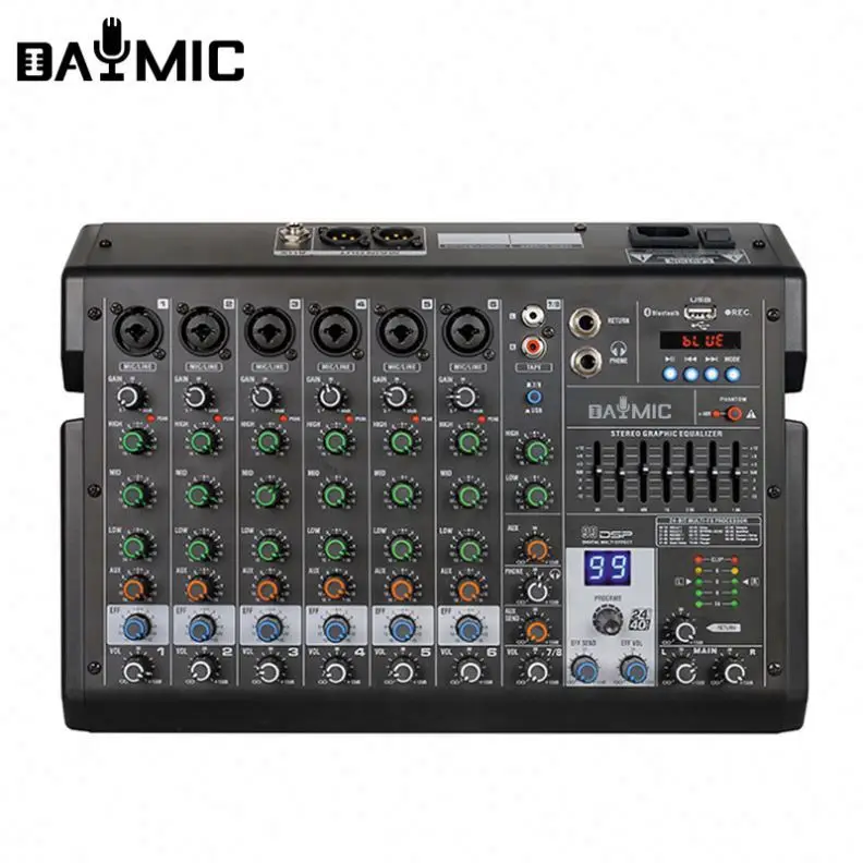 Factory OEM 8 Channel Sound Console Mini Audio Mixer 8 Channel Dj Mixer Audio With 99 Dsp Usb Studio Record Dj Sound Console