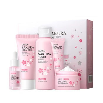 Japan Sakura 5-Piece Skin Care Gift Box Whitening Moisturizing Essence with Niacinamide Face Eye Cream Toner Cleanser Herbal Set