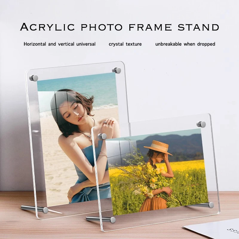Durable Transparent Acrylic Photo Frame, 5, 6, 7 Inches Postcard Display Stand, Concert Ticket Table Frame, Cardboard Storage