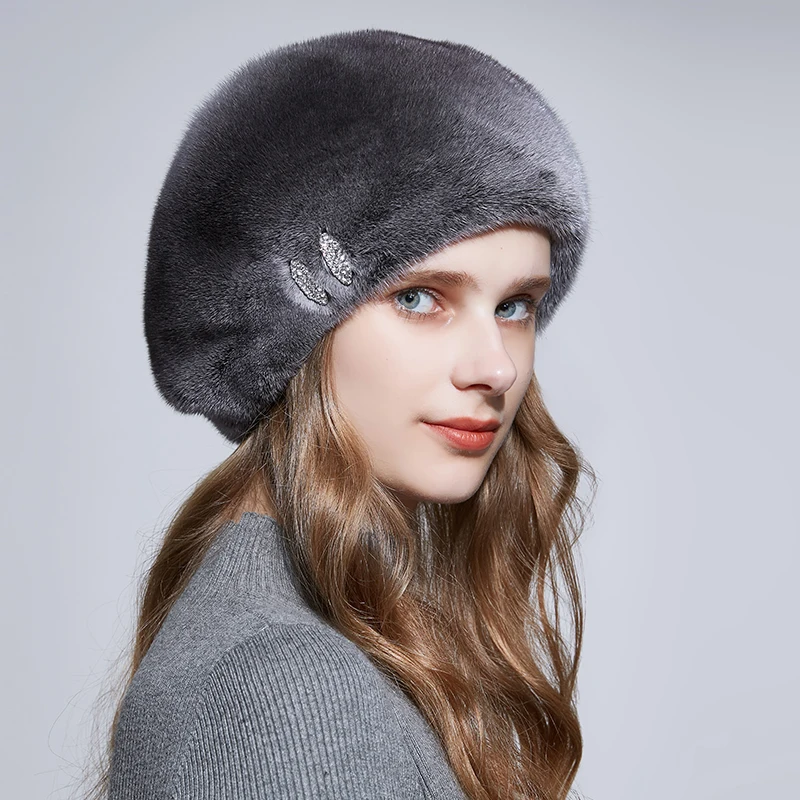 Elegant Real Mink Fur Beret Hats for Women - Winter Fashion display picture 2