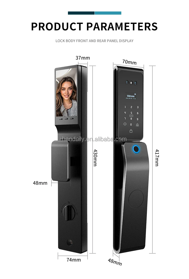 Tuya W10 Face Waterproof Biometric Fingerprint Smart Door Lock - Oem