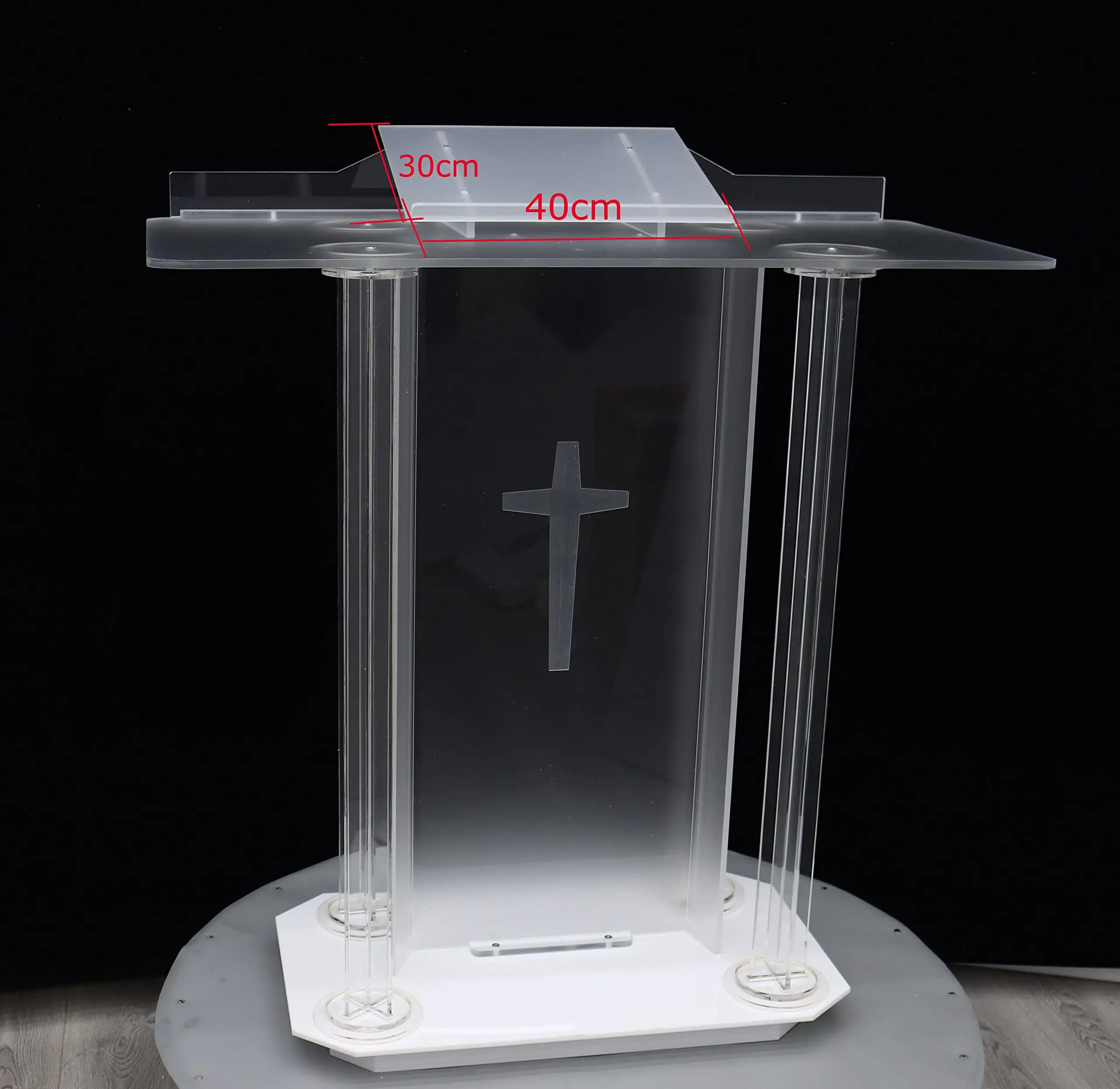Pupitre En Acrylique Transparent Avec LED Multicolores - Podium De Conférence, Chaire D'Église Avec Étagère - 60x40x110 Cm
