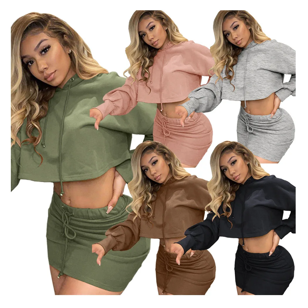 2021 Wholesale Suits Set For Women Clothes Loose Crop Tops Bodycon Dress Sexy Winter Clothing Casual Womens Two Piece Outfit