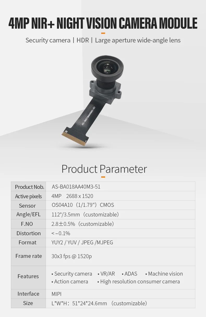 DGZX 400W Megapixel NIR Near-infrared Night Vision HDR 112 Degree Wide-angle Mipi OS04A10 Camera Module插图