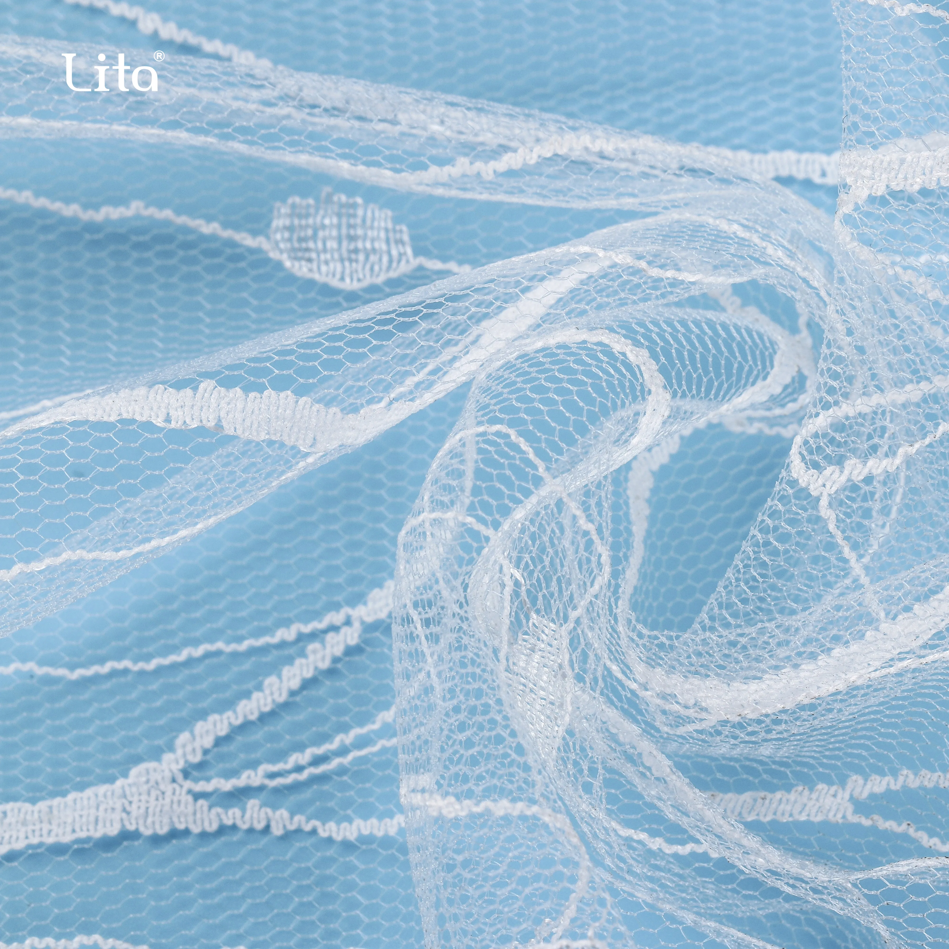 20D 100% nylon mesh fabric voile tulle like tree branch geometric design for wedding