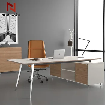 Large Writing Table Wood Business Workstation Computer Desk Modern Office Desk with Storage Cabinet