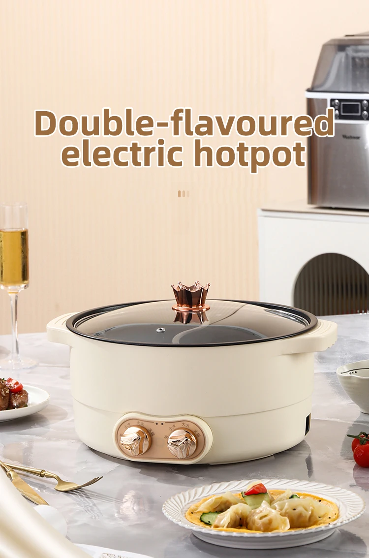 2024 New Design 2 Controller 220v 1600w Fast Working Pottery Crystal Inner Pot Kitchem 2 Compartment Electric Cooker Hot Pot