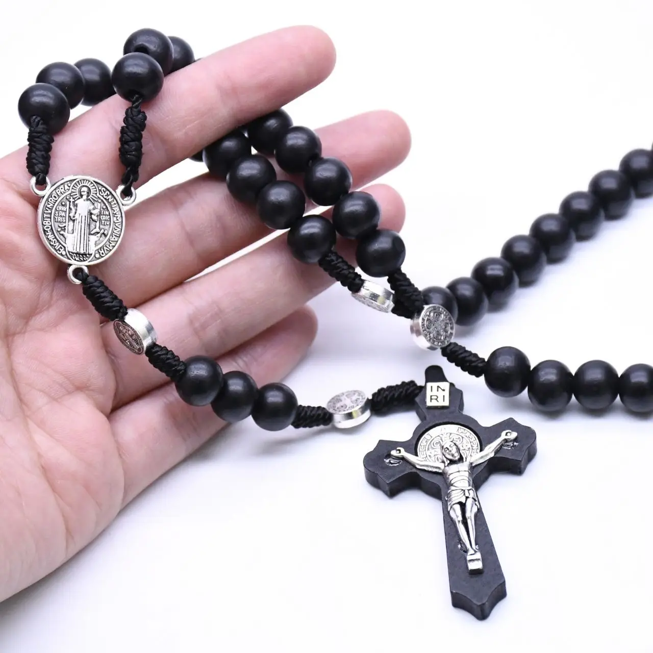 Customized 10 mm Handmade Cross Rosary Necklace Wood Beads Accessories Catholic Rosaries Christian Prayer Beads