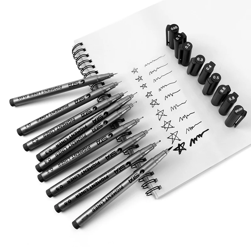 Fineliner Pens, 9pcs Black Micro Ink Pen Fine Liner Tip Art