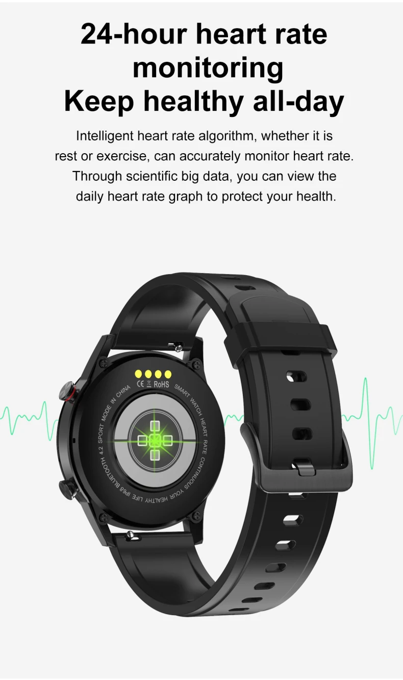 24-hour heart rate monitoring, Keep healthy all-day - Intelligent heart rate algorithm, whether it is rest or exercise, can accurately monitor heart rate. Through scientific big data, you can view the daily heart rate graph to protect your health.jpg