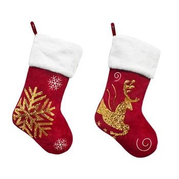 Hanging Red Velvet Christmas Stockings With Embroidery Sequins For Xmas Tree Ornament Holiday Party Decoration