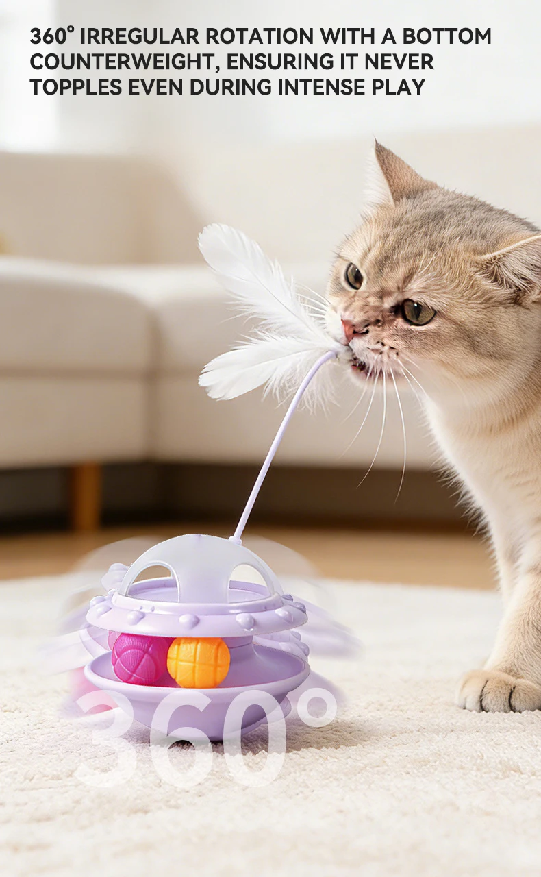 Interactive Cat Teaser Wand Long Handle Feather Toy Leak Food Tumbler Kitten Self Entertainment Pet Toy manufacture