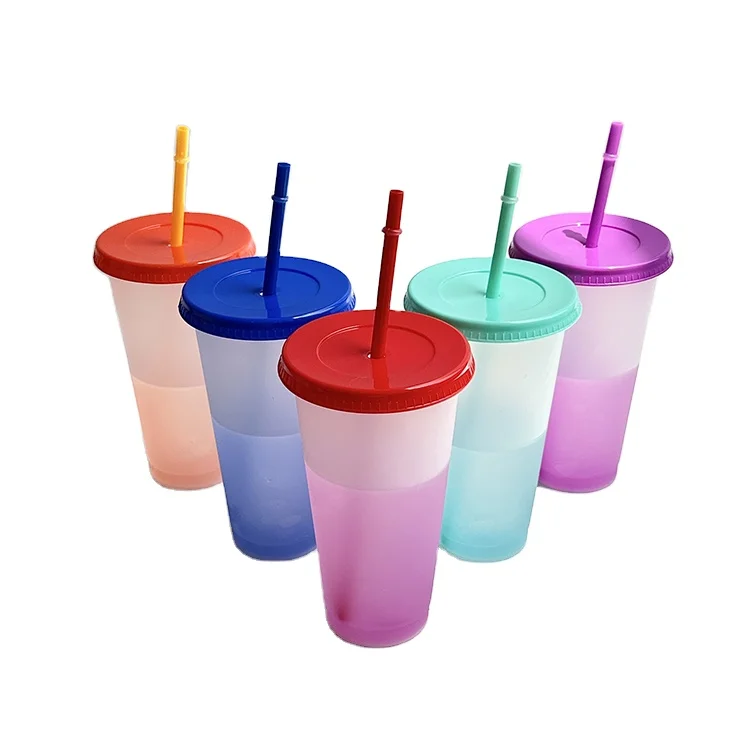24oz Color Changing Coffee Mug, Reusable Plastic Cup with Lid & Straw,  Customizable for Daily Use Custom Logo for Gift & Office