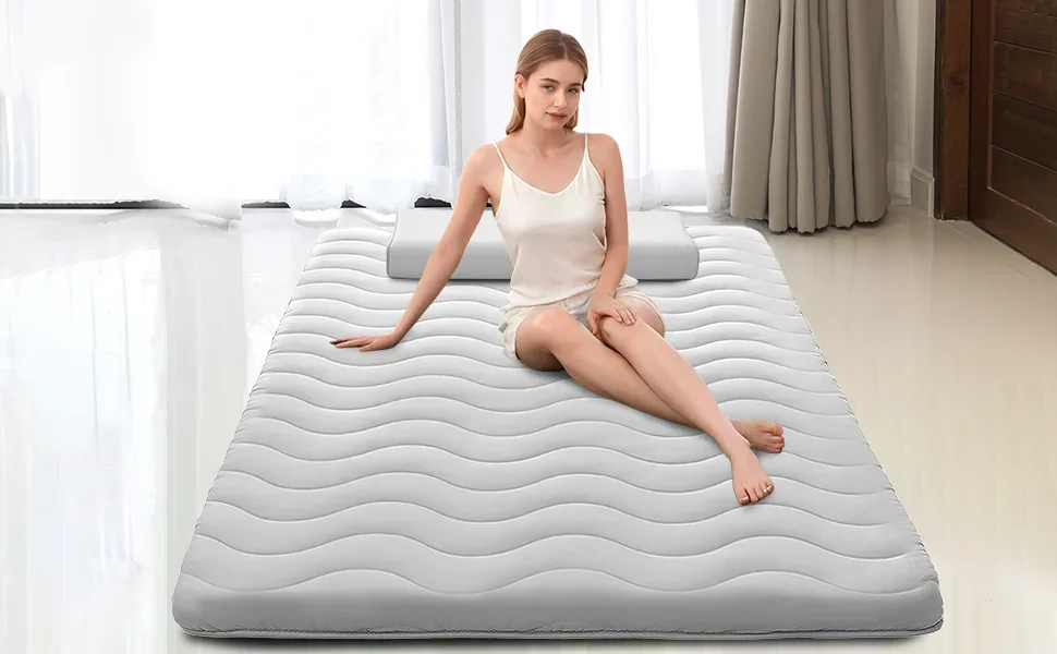 grey skin friendly breathable polyester shell japanese floor mattress cover-1