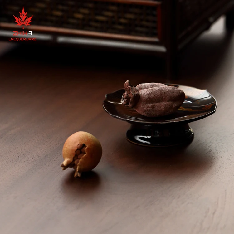 Traditional Chinese Lacquerware High Fruit Plate Small Inner Porcelain Art Tea Dim Sum Dried Fruit Bowl Premium Lacquerware
