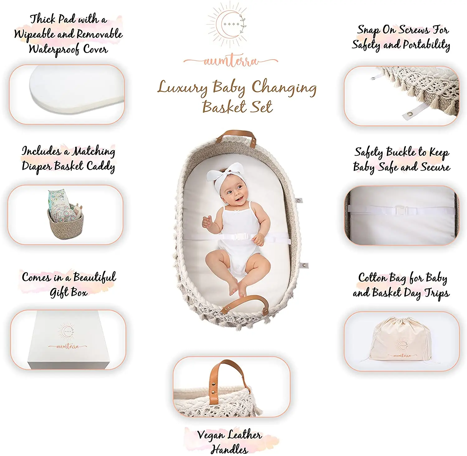 natural woven Baby Diaper Changing Basket junian home arts