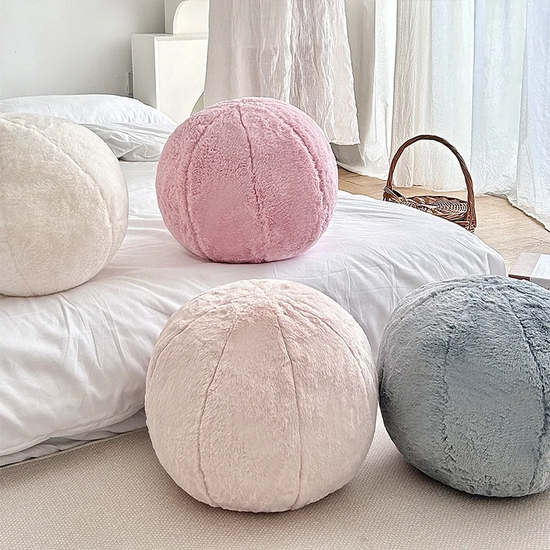 Wholesale New Design Soft Plush Rabbit Fur Round Cushion Hand Knitted Woven Cushion Home Decorative Sofa Pillow factory