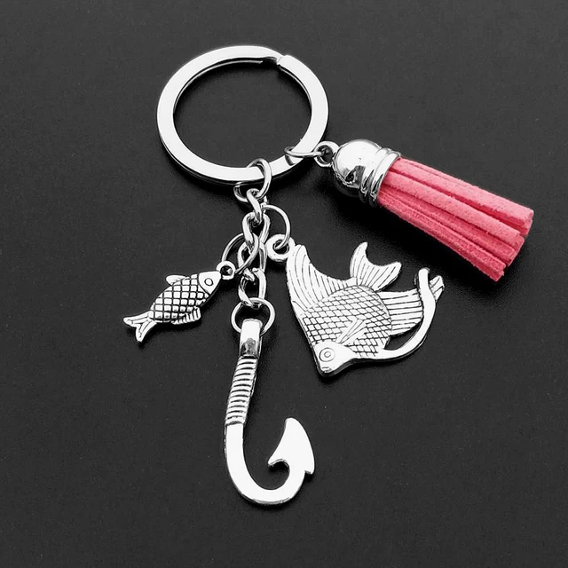Fashion Fish and Hook Key Chain Keychain Jewelry Silver Color Fisherman I Love Fishing Fish Pendant Key Holder