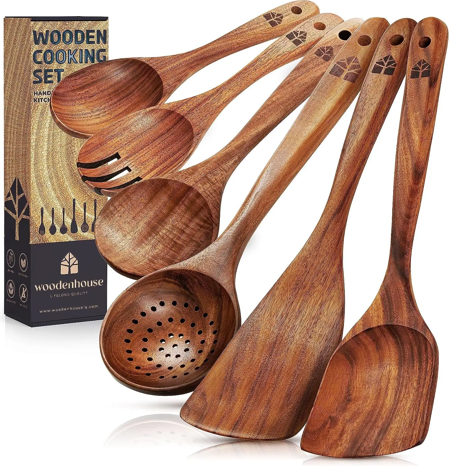 Kitchen Eco-friendly 6pcs Soft Grip Non-toxic Natural Teak Wooden ...