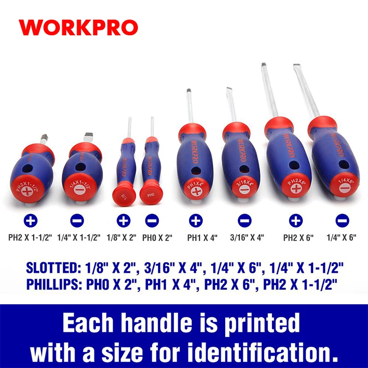 WORKPRO 8PC  Magnetic Screwdriver Set Multi-Bit Screwdriver High- Strength Bits Phillips Slotted Torx Screwdriver