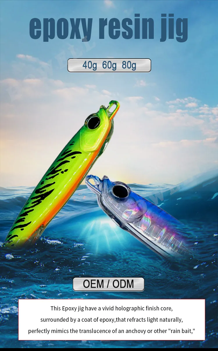 Oem Casting Metal Jigging Lure 40g 60g 80g Speed Epoxy Resin Jig