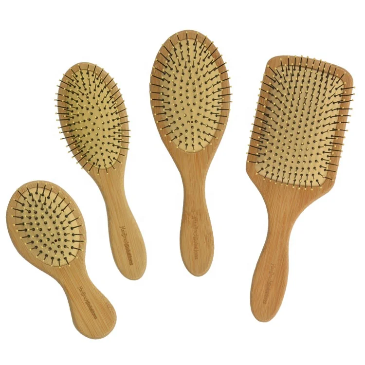 Eco Friendly Lasered Logo Professional Square Bamboo Nylon Bristle Blow Drying Paddle Detangled Hair