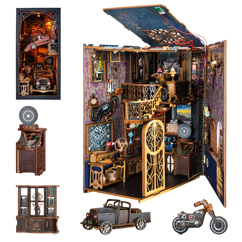 Book Nook Kit DIY Miniature Book Nook 3D Wooden Puzzle for Adults Creative Home Decor Gift with LED Light Custom Available