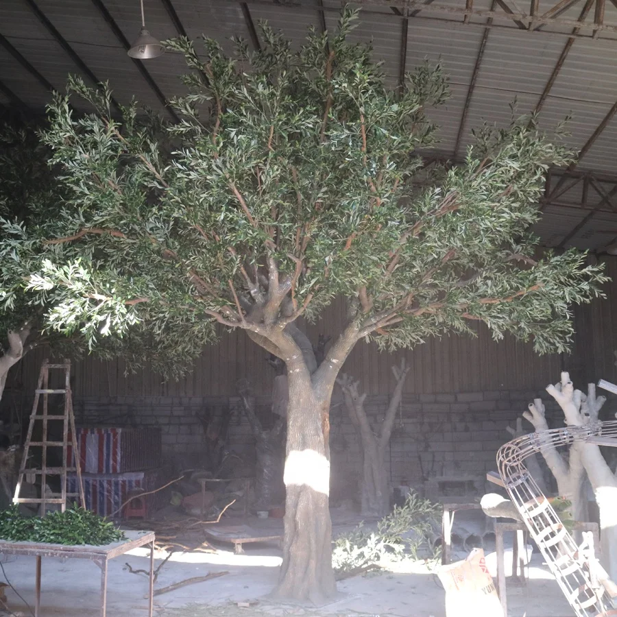Large Modern Faux Olive Tree, Weather Resistant Artificial Tree, Indoor Outdoor Commercial Centerpiece Decor for Hotel