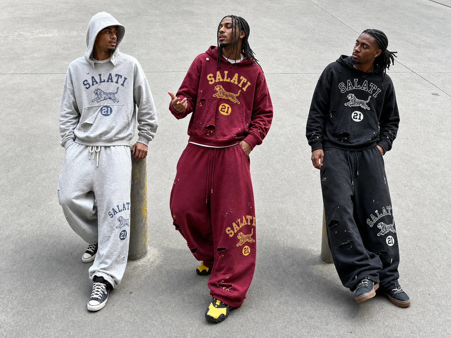 Manufacturer Y2K Men Casual Tracksuit Distressed Hoodie Baggy Wide Leg Sweatpants Boxy Heavy Cotton Fleece Streetwear Wash OEM gallery 3