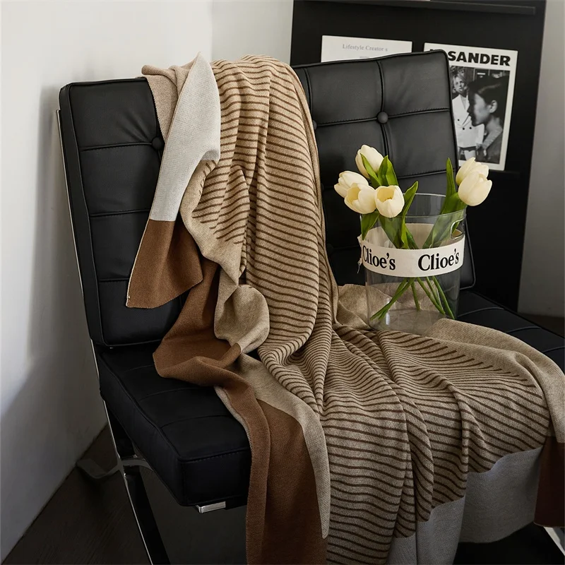 The Comfortable Adult Knitted Blanket With Simple Striped Plaid Brings You Warmth syg manufacture