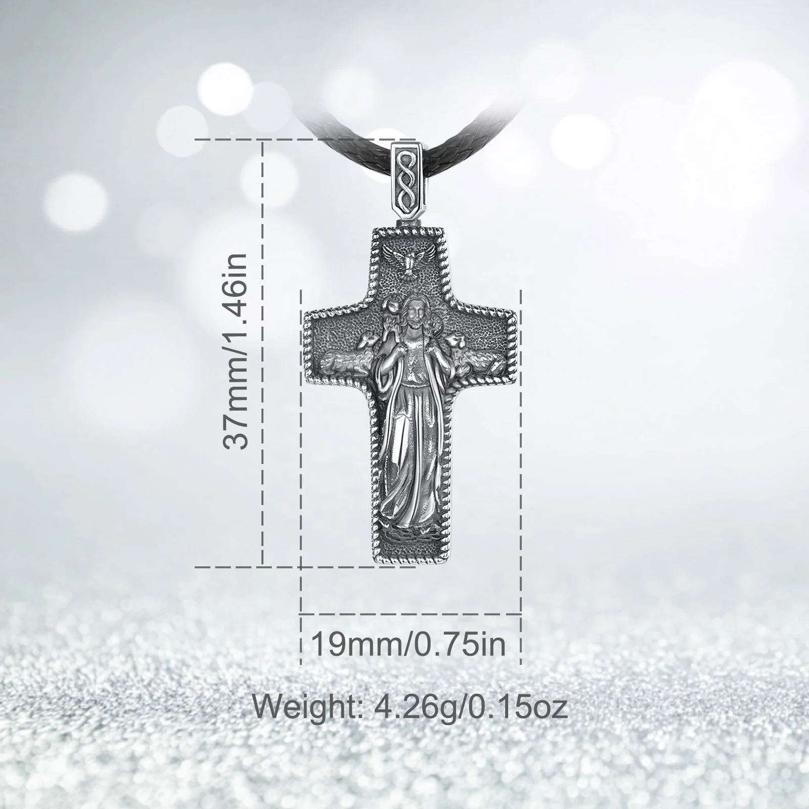 925 Sterling Silver Men's Cross Pendant Necklace - Christian