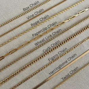 Custom Nickel Free Cuban Link Curb Chain PVD 18K Gold Rope Box Snake Figaro Herringbone Chains Stainless Steel Necklace for Men