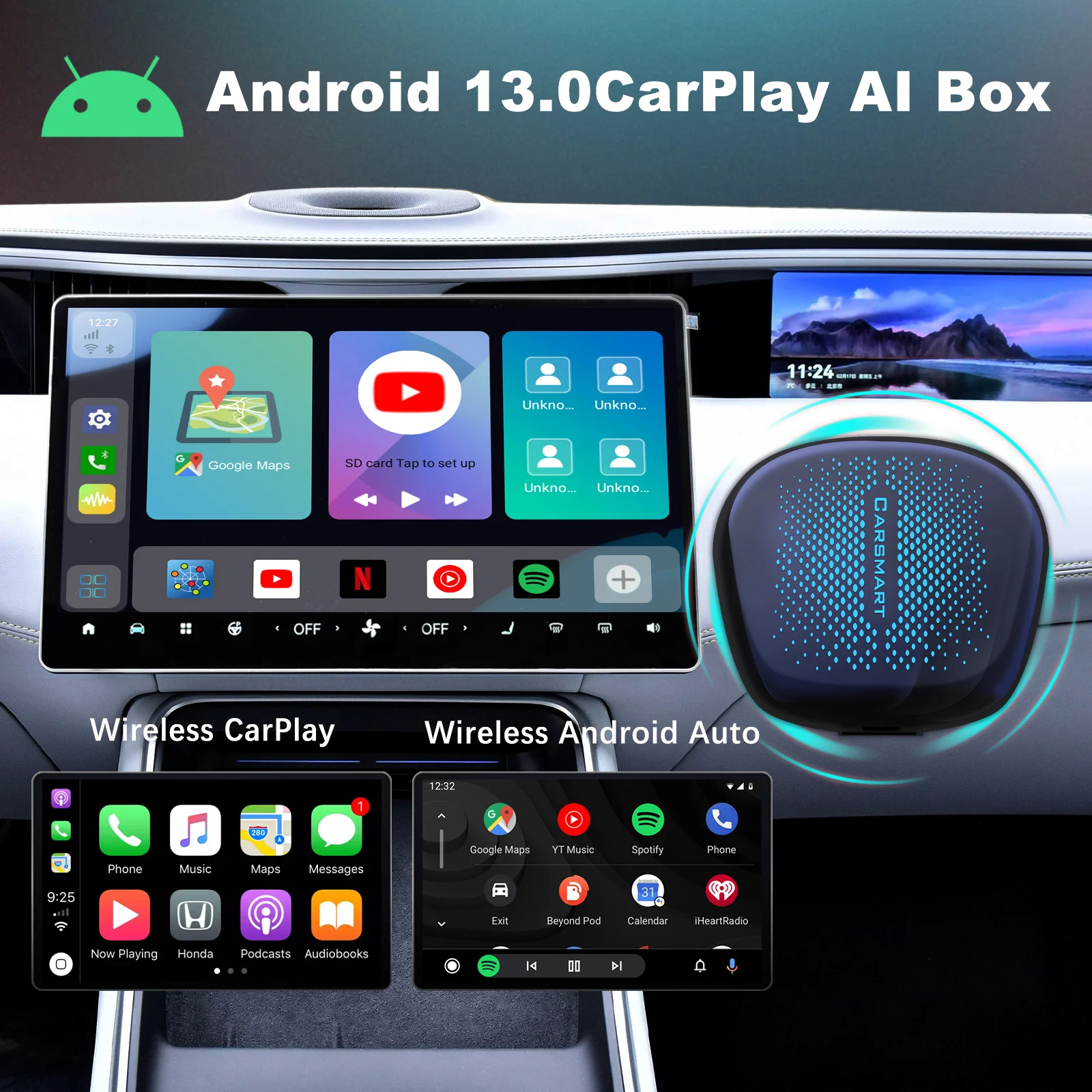 CP-608 Ultra 8+128 Carplay Ai Box Android 13 with IPTV App for