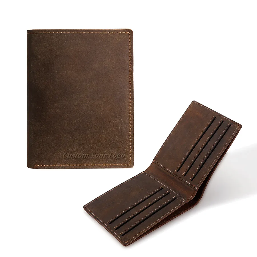 Factory Crazy Horse Leather Fold Closure Ultra-thin Short Wallet