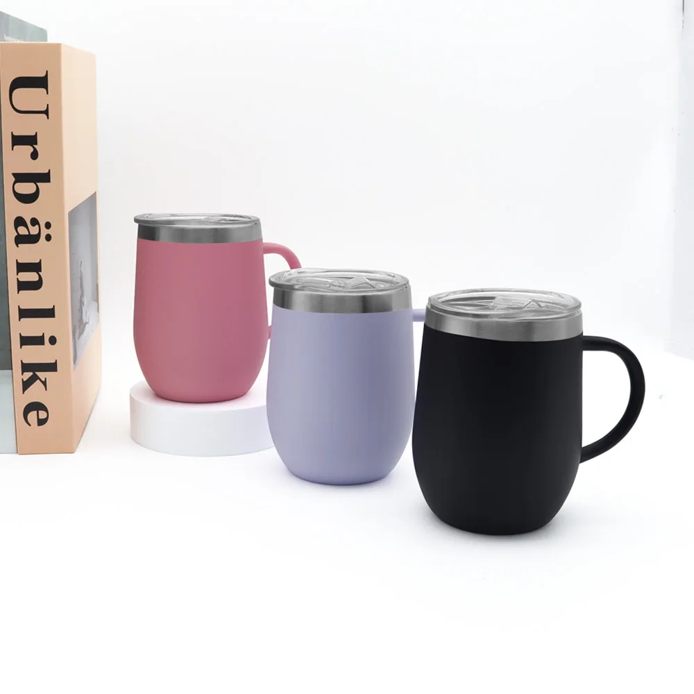 Custom stainless steel coffee mug with handle powder coated leak proof double wall vacuum drink cup with bpa free lid