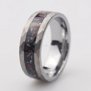 Poya Dinosaur Bone Meteorite Inlay Silver Metal Color Fashion Engagement Wedding Band Tungsten Carbide Ring For Men