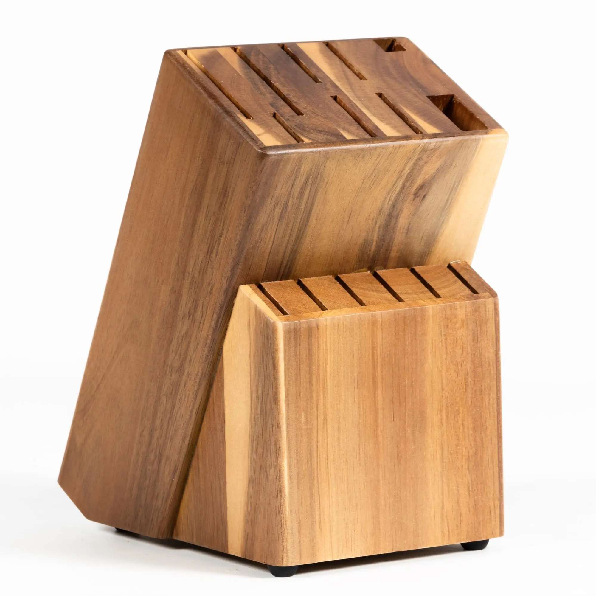 product premium acacia wood knife block detachable multi slot non slip knife holder for kitchen countertop cutlery storage-4
