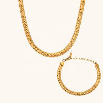 Dingran New Fashion Jewelry Set Engraved Cuban Chain Necklace And Bracelet Gold Plated Choker Necklaces