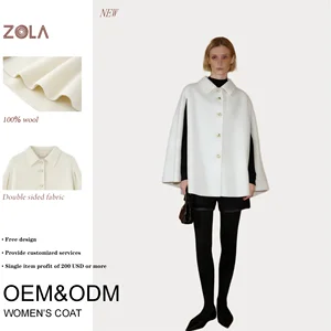 Elegant 100% Wool Double Sided Collared Ivory Cape Coat Factory Price Retro Metal Button Women's Short Winter Outerwear