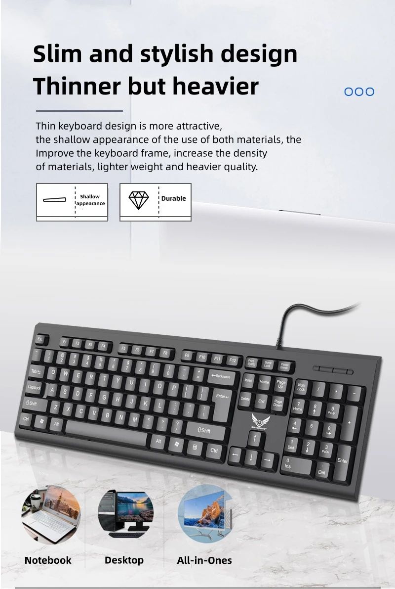 English Arabic Wired Keyboard for Business Office Home Thin USB Desktop ...