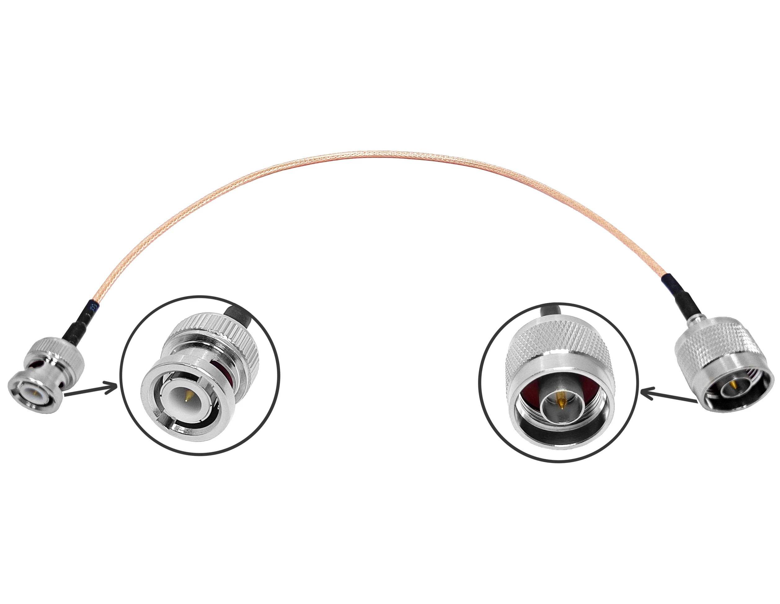 HF-Kabelbaugruppe, 50 cm, RG316, N-Stecker männlich auf BNC-Stecker männlich, RG316-Pigtail