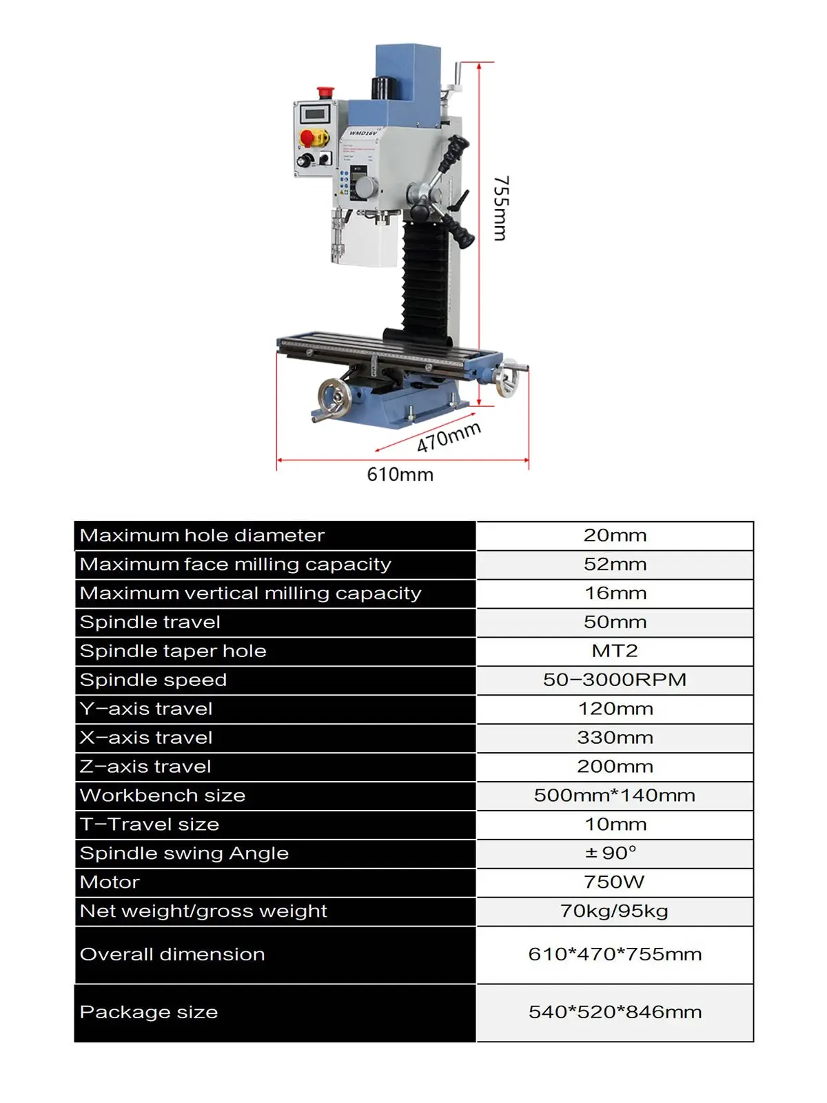 WMD16V JYZX16V Mini Vertical Drilling Milling Machine for Metal