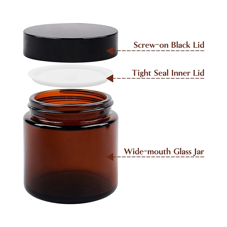 Amber Round Glass Jars With Black Lids Empty Candle Making Jars ...