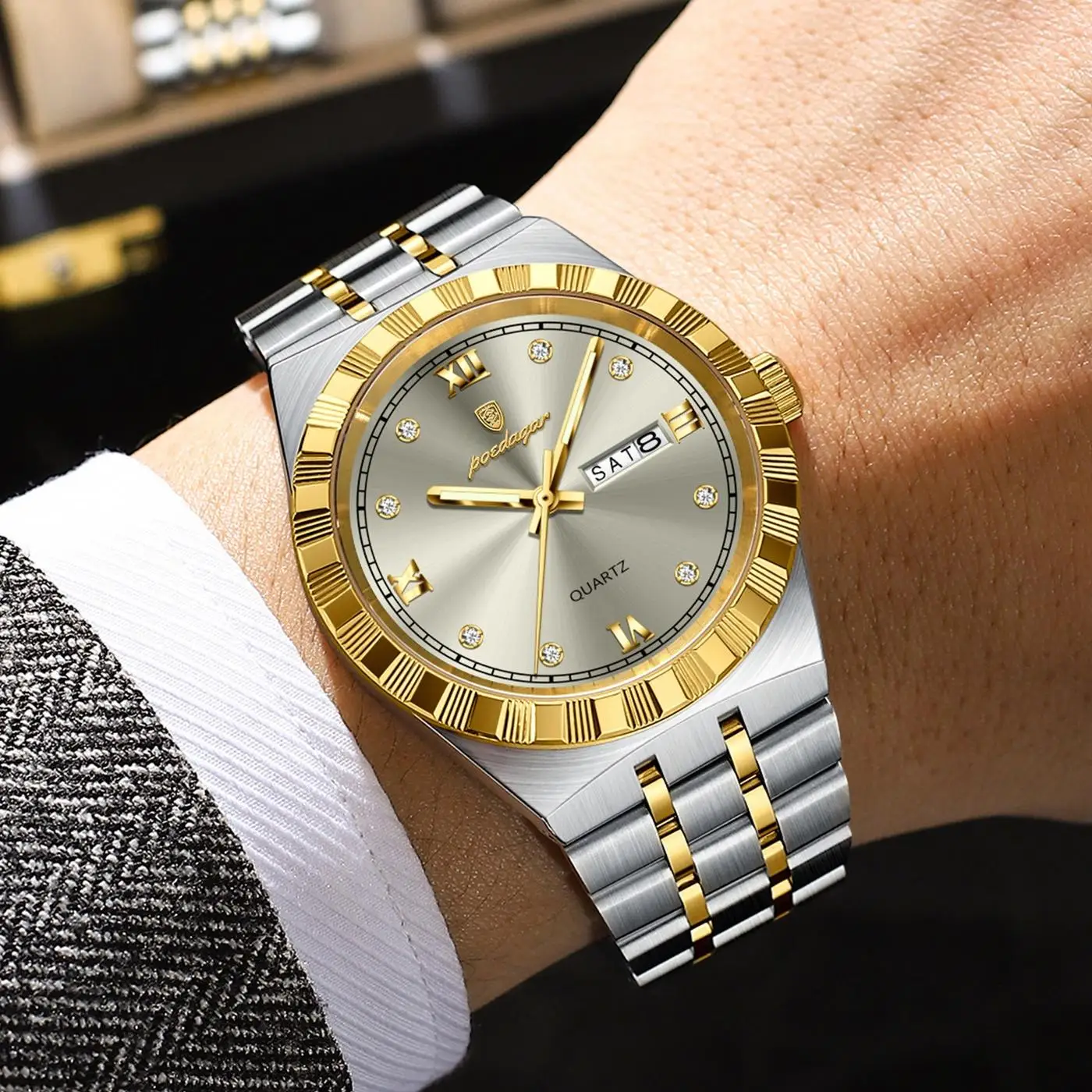 POEDAGAR 872 Week Date Watch Men Life Waterproof Original Diamond Wristwatch Quartz Relo aperçu 3