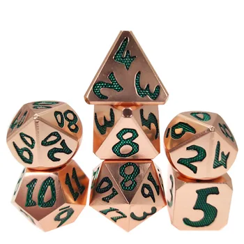7pcs Set Metal Copper & Green Dice For D&d D20 Size 16mm & 20mm For Rpg Dungeons Dragons