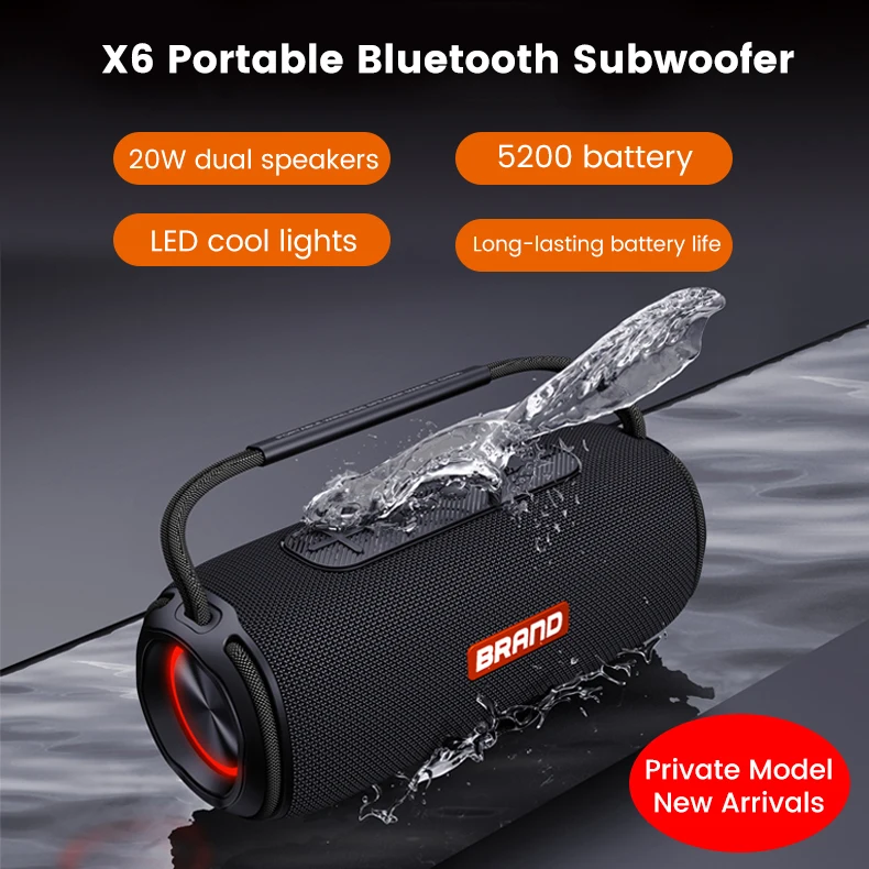 IPX6防水ポータブルBluetoothスピーカー、15時間再生、7W×2出力