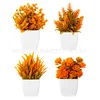 Four potted plants in autumn colors [small white squares]