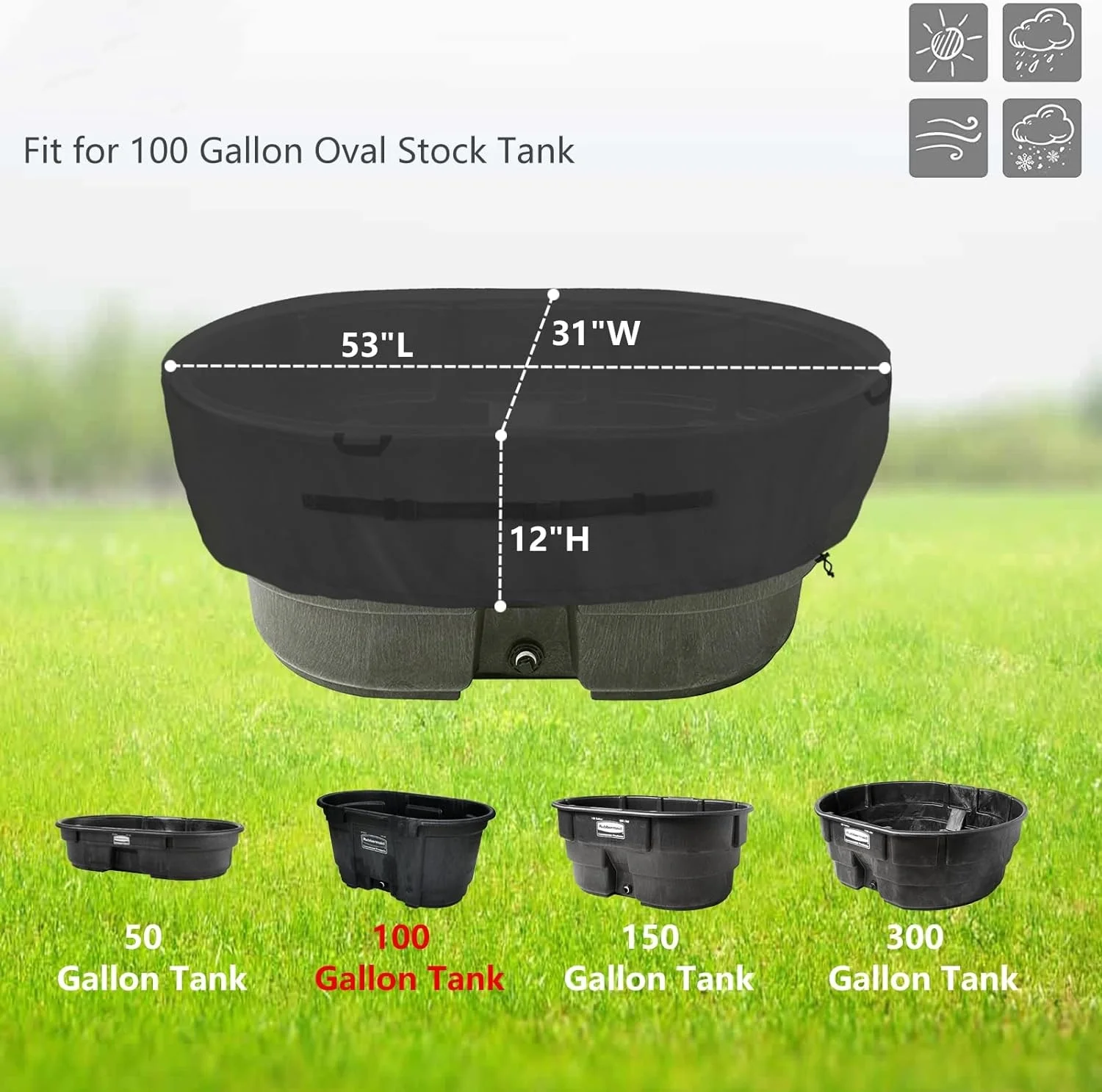 50 Gallon Oval Stock Tank Cover Waterproof Dust Proof Antiuv Ice Bath